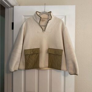 Madewell Sherpa Quarter-Zip in Cream and Olive
